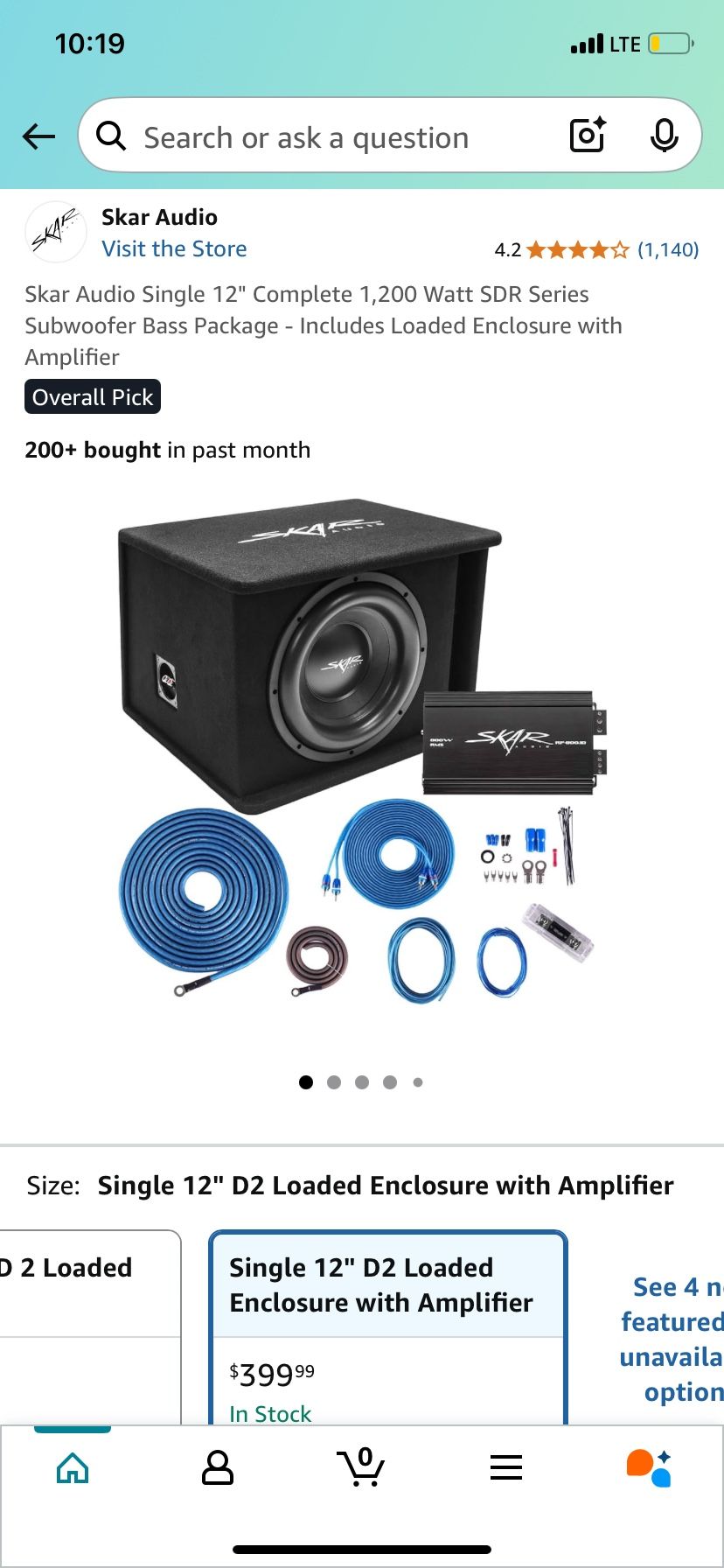 Skar Audio Single 12" Complete 1,200 Watt SDR Series Subwoofer Bass Package