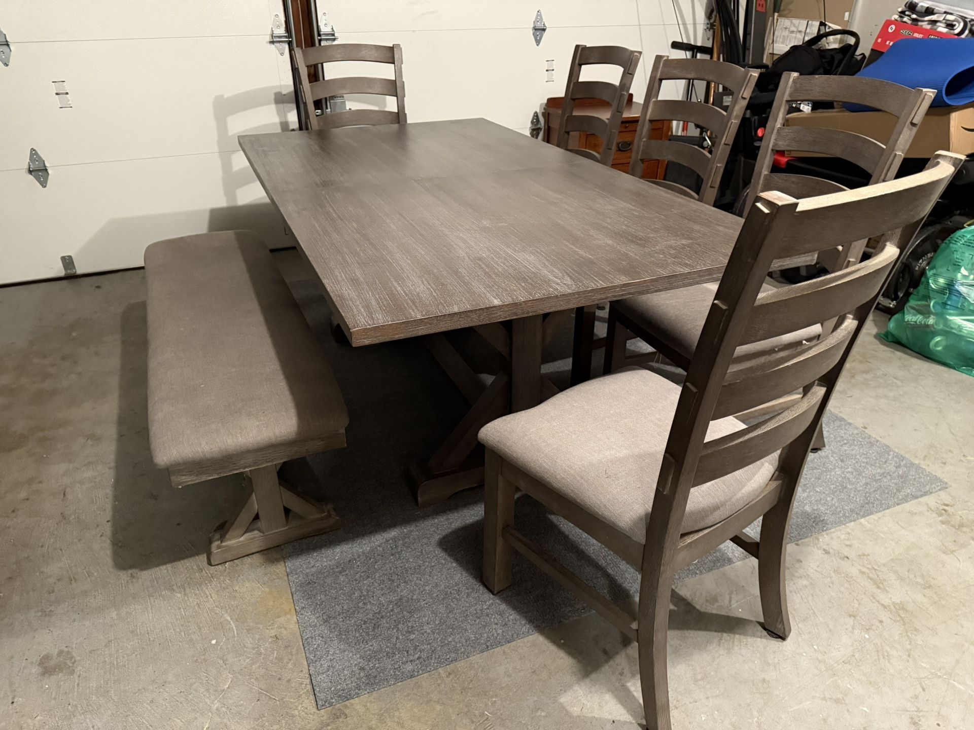 Grey Dining Set - Table, Chairs, Bench