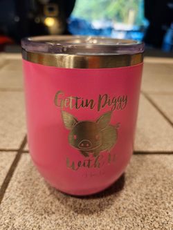 Pink Insulated Wine Tumbler with Pig Design