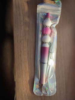Beaded Ballpoint Pen Pink White