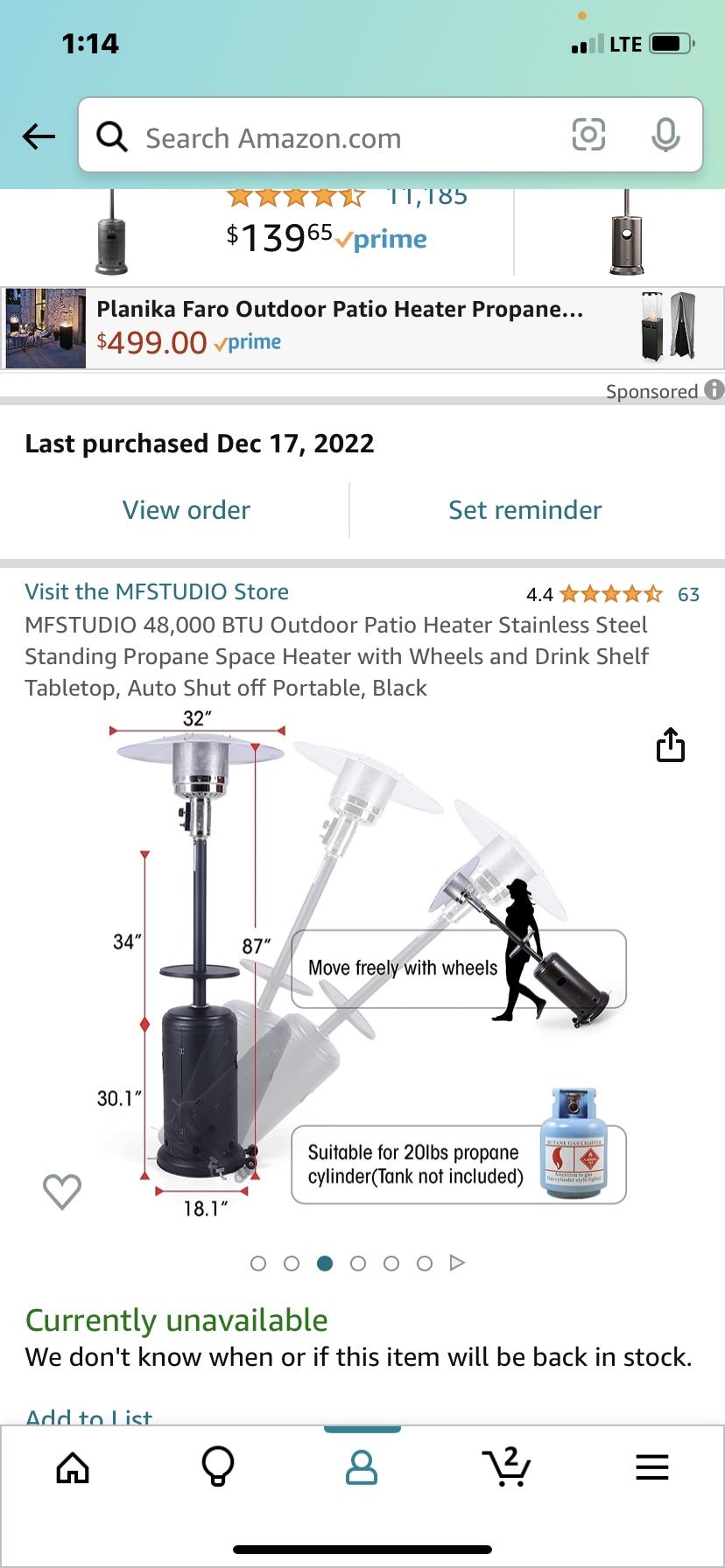 MFSTUDIO 48,000 BTU Outdoor Patio Heater Stainless Steel Standing Propane Space Heater with Wheels and Drink Shelf Tabletop, Auto Shut off Portable, B