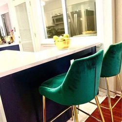 Bar Stools New in Original Packagings Beautiful Green Velvet Modern Design Retailed For $359.99.