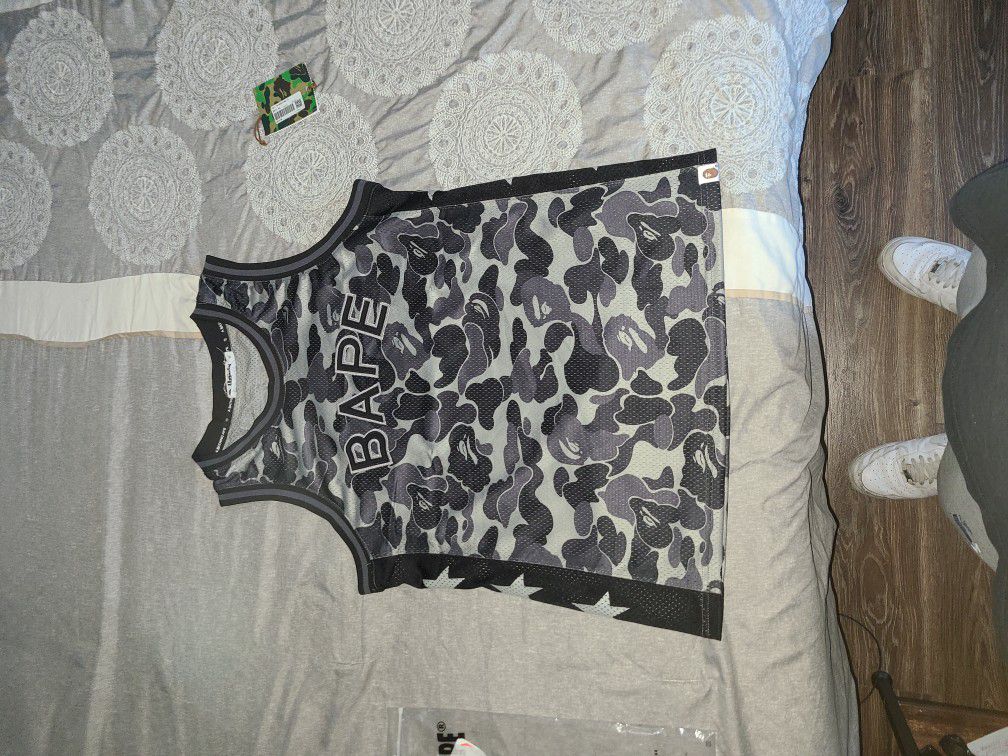 BAPE 88 basketball jersey tank top sleeveless shirt large Black Gray Camo XL