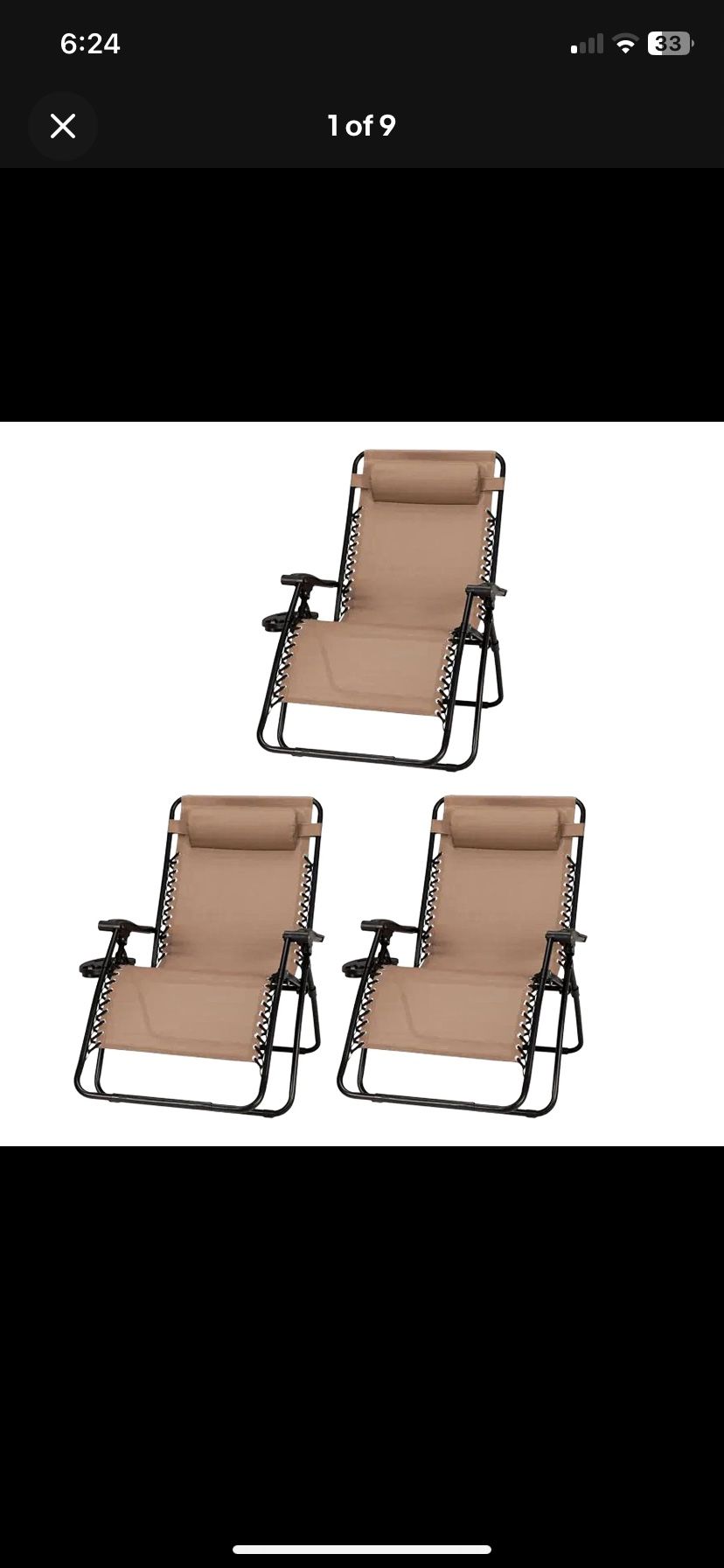 Four Seasons Courtyard Sunny Isles XL Zero Gravity Outdoor Chairs, 3 Pack, Brown