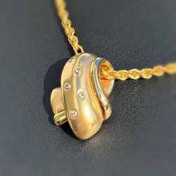 Jewelry 14k hollow yellow gold white natural diamond 0.20CTW Double Row Puffed Half Shell Pendant charm