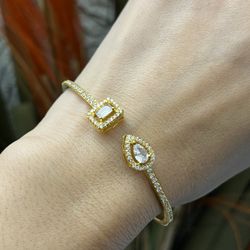 14k Gold Plated Heart Square Shapes CZ Bangle Bracelet for women girls