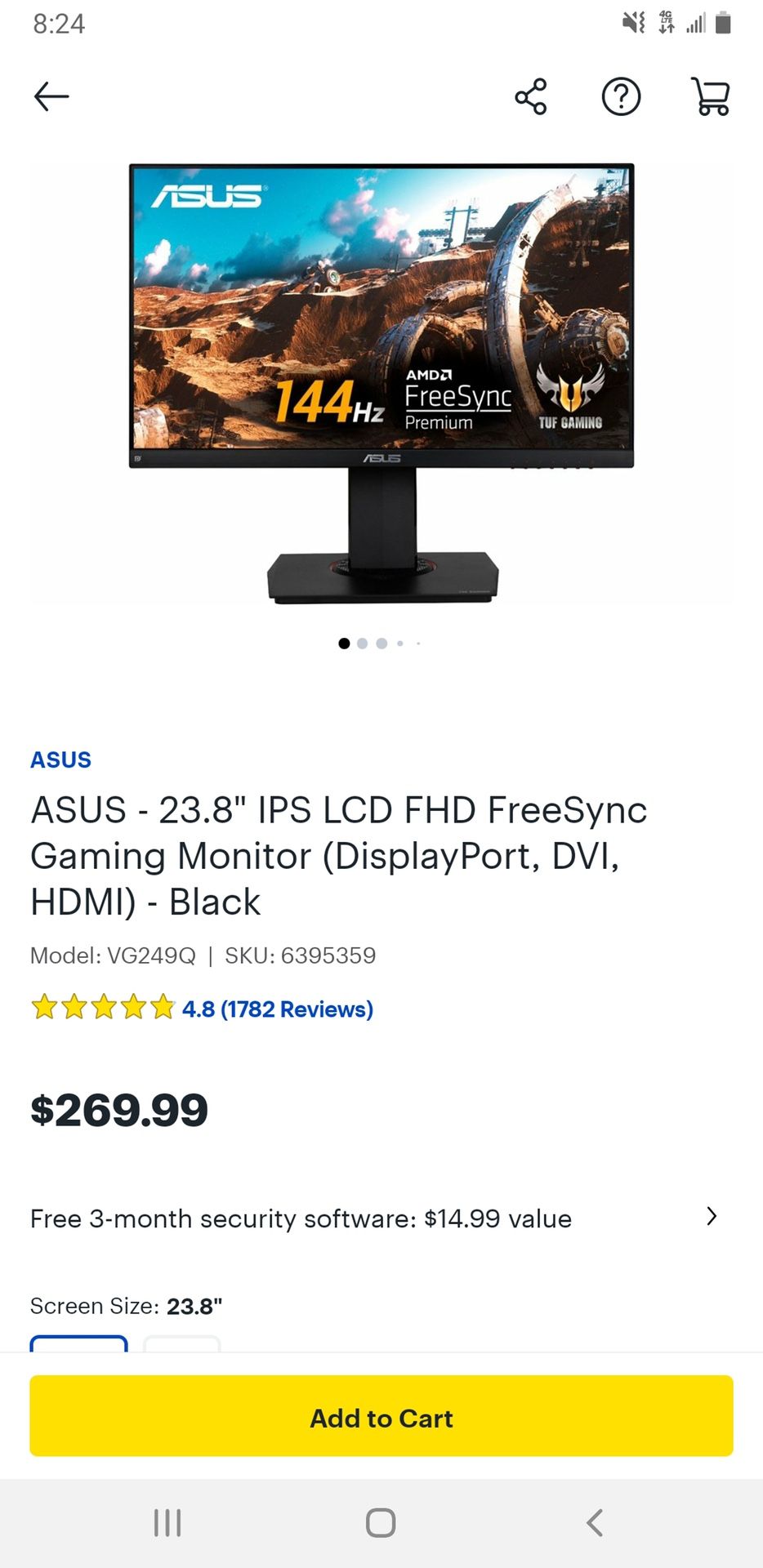 ASUS 23.8" IPS LCD FHD freesync gaming monitor-black