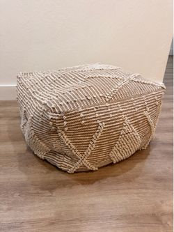 Large Woven Pouf Ottoman 26x26 – Neutral Boho Style