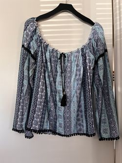 Two Piece Light Blue Shirt And Bell Bottom Pants 