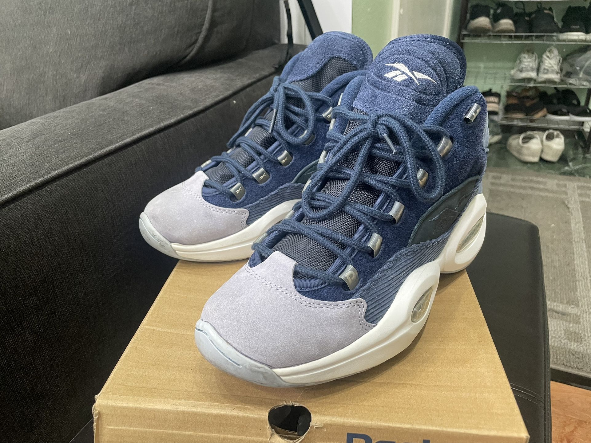 Reebok Question Mid Capsule \'Wind Chill\' sneakers, featuring a unique blue Reebok Question Mid \ main image 2