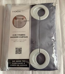 Fabric Shower Curtain And Liner Set With Clip On. Grey & White