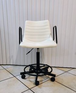 💫 White mid Back Padded Drafting Chair with Tall Adjustable Base & Leg Rest