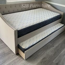 Twin Twin Beige Daybed With Ortho Mattress Included!!