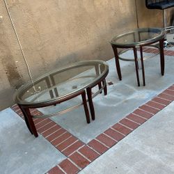 Brown Oval Coffee Table and One End Table