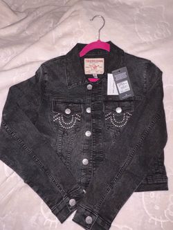 True Religion Black Denim Jacket with Crystal Detail