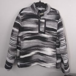 DSG Men Black Grey White Sherpa Fleece Pullover Sweater Jacket Sports