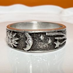 Vintage Sun Moon Star 925 Sterling Silver Ring Size 6 Southwestern