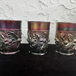 NORTHWOOD Amethyst Carnival Glass Acorn Burrs Tumbler Set (of 3)
