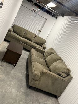Olive Green Fabric Sofa and Loveseat Set