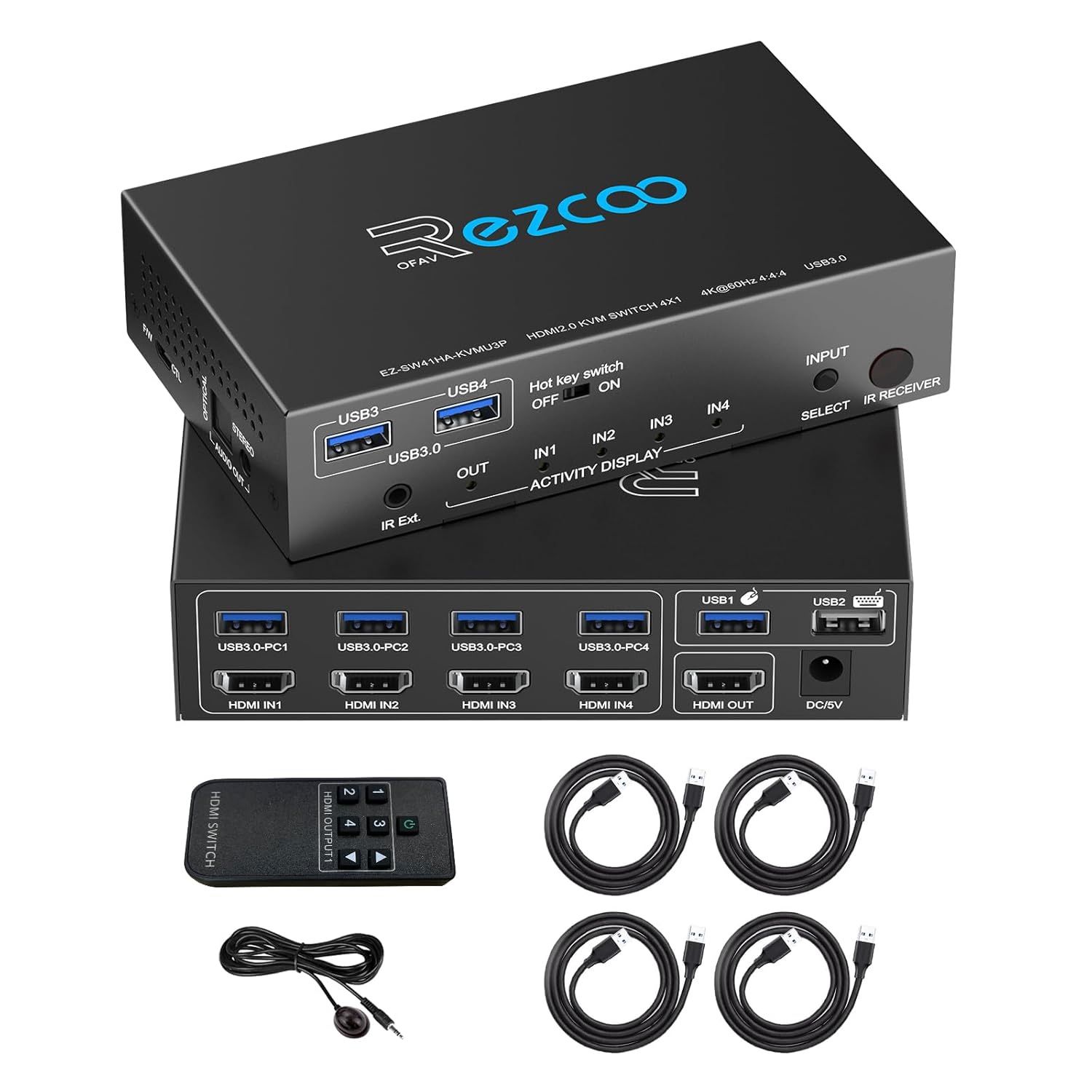 USB 3.0 KVM Switch HDMI 4 Computer 1 Monitor 4K 60Hz SPDIF L/R Hotkey Share