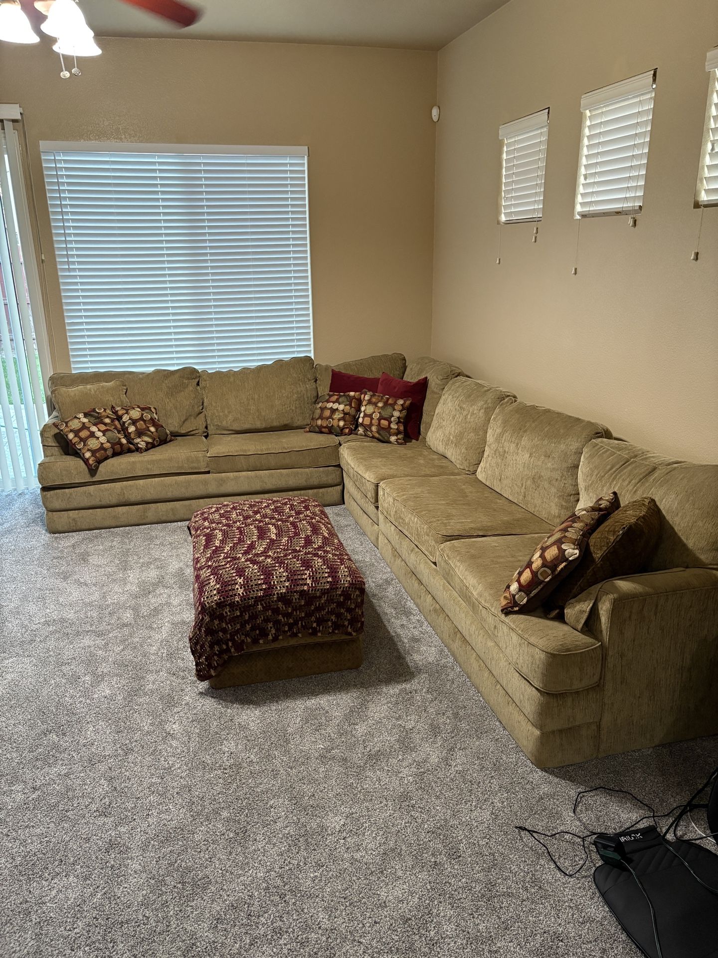 Sectional , Ottoman, Pillows , Blankets