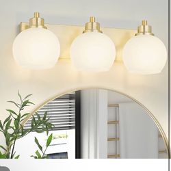Gold Bathroom Light, Gold Vanity Light 3 Light Bathroom Vanity Light Brushed Gold Vanity Lighting With Milk Glass Shade,Bathroom Light Over 