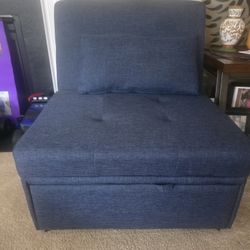 Brooks 3-in-1 Convertible 75.5 in. Blue Solid Polyester Twin Size Sofa Bed