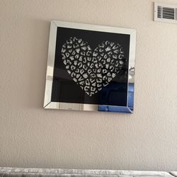 Wood and Mirror Heart Wall Art Black/Clear (Mirror)