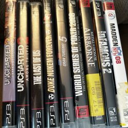 PS3 games; Uncharted, The Last Of Us, Gran Turismo 5, WSOP, Infamous 2, Etc.