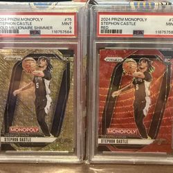 PSA 9 MT Stephon Castle 2024-25 Panini Prizm Monopoly #75 Gold Shimmer /500 and Red Rookie RC Spurs