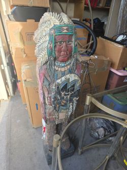 hand-carved wooden cigar store Indian statue,