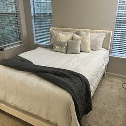 Beige Queen Bed Frame w/Box spring & Mattress 