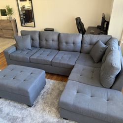 Like-New Gray Sectional Sofa w/ Storage Ottoman + Cup Holders – Must Go ASAP