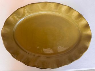 Better Homes and Gardens olive green oval ruffled platter 20x15 inch