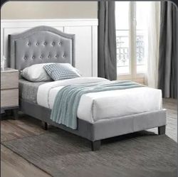Grey Tufted Upholstered Bed Frame