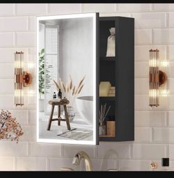 Umeiga Black Medicine Cabinet with Lights, Pre-Assembled Bathroom Medicine Cabinets with Mirror, Lighted Bathroom Mirror with Storage, 22" Hx 16" Wxx 