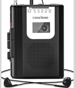 Portable Cassette Recorder-Cassette Tape Player with AM FM Radio-Compact Tape Player with 3.5mm Earphone & Microphone Jack-2AA Battery Power-Tape Reco