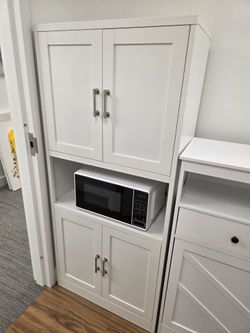 White Pantry Cabinet / Microwave Stand with Storage