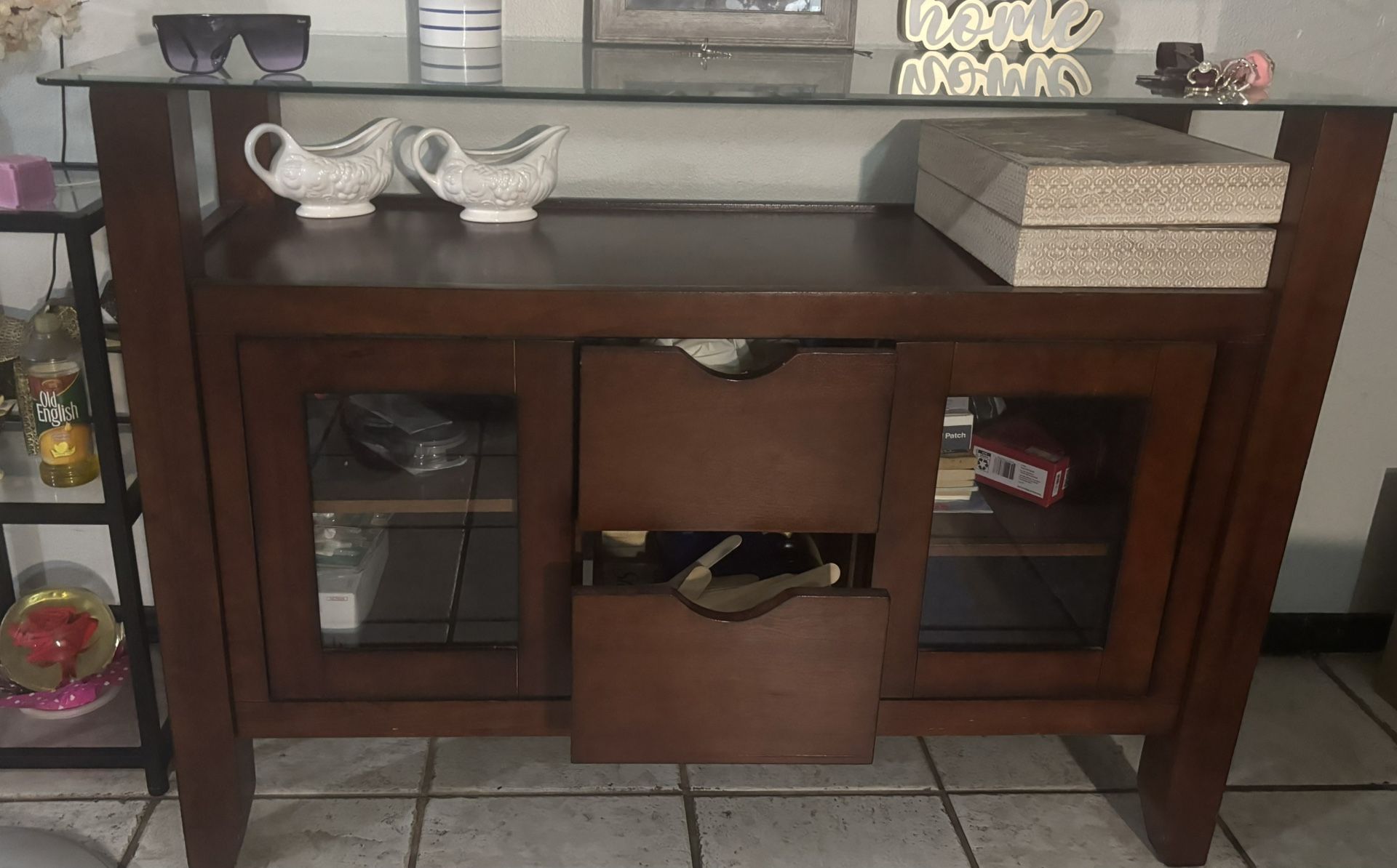 Tv Unit.-Console Table Glass Top.