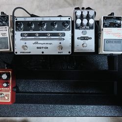 Effect Pedals, Ampeg SGT-DI, Origin Effects Cali 76, DOD Meatbox, Boss Dynamic Wah, Boss Chromatic Tuner