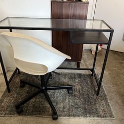 Glass Black ikea desk and Swivel chair 