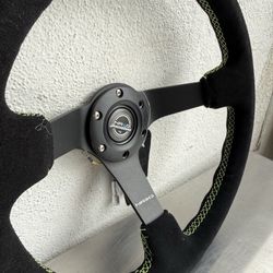 NRG 350MM DEEP DISH STEERING WHEEL SUEDE SOLID SPOKE