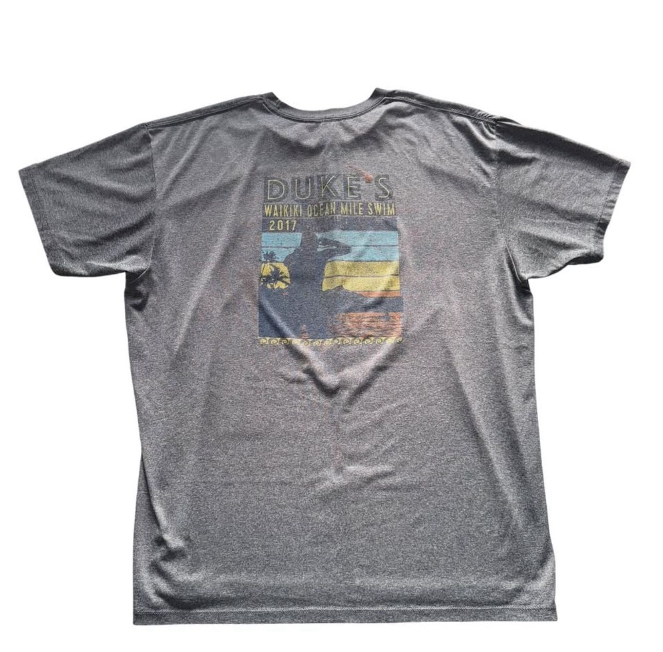 DUKES WAIKIKI OCEAN MILE SWIM 2017 T SHIRT GRAY HAWAII GRAPHIC SIZE L