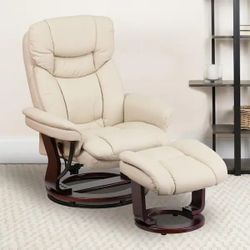 Flash Furniture Allie Beige Faux Leather Swivel Recliner with Ottoman | SaleSumo INSANE DEAL (FIRM)