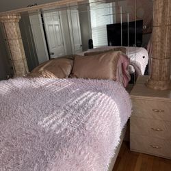Queen size bed frame and dresser Each  With Built In Lights 