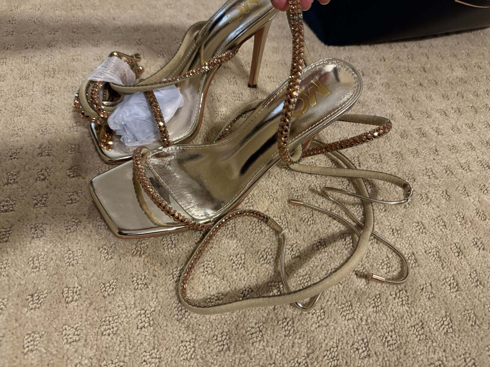 Never Worn Gold Lace Up Heels