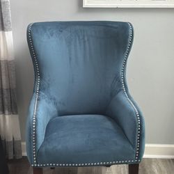 Blue Wingback Tufted Chair