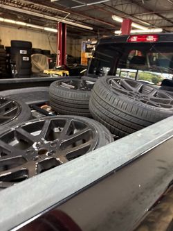 Dodge  rims only for car won’t fit trucks!Bought brand new tires