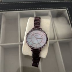 Fossil Women’s Purple Stainless Steel Watch w/ Crystal Bezel – Elegant