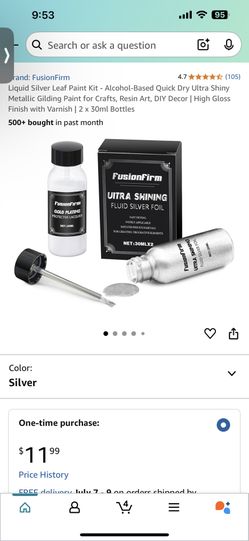 Liquid Silver Leaf Paint Kit - Alcohol-Based Quick Dry Ultra Shiny Metallic Gilding Paint for Crafts, Resin Art, DIY Decor | High Gloss Finish with Va